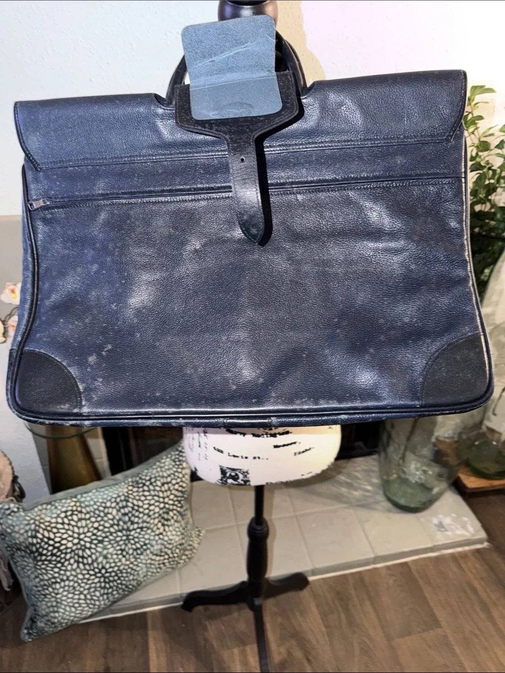 Vintage- Longchamp Navy Blue Leather Men's Briefcase with Top Handle